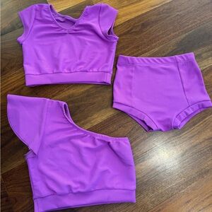 3-piece purple ribbed set. Tops size 7/8; bottom size 5/6